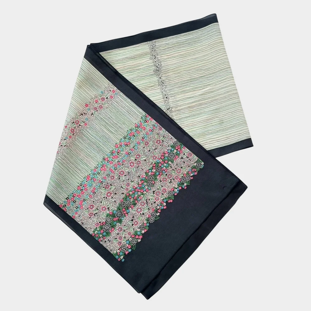 Vintage Floral Striped Oblong Scarf 70s 80s